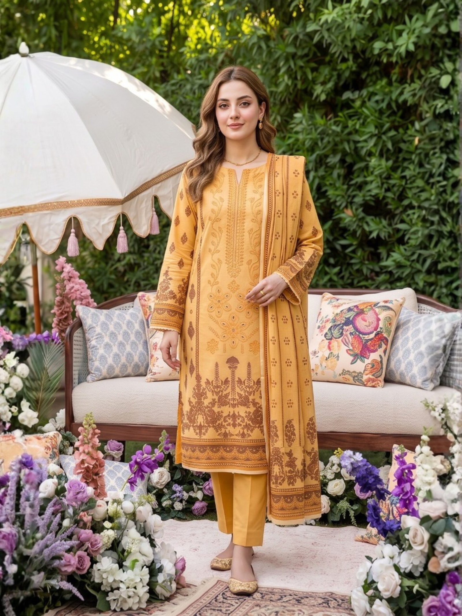 Al Karam Embroidered 3-Piece Suit – Design 01  –  12001