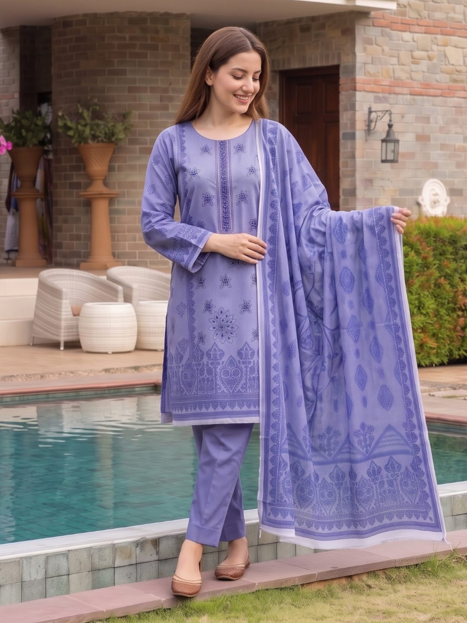 Al Karam Embroidered 3-Piece Suit – Design 02  –  12002