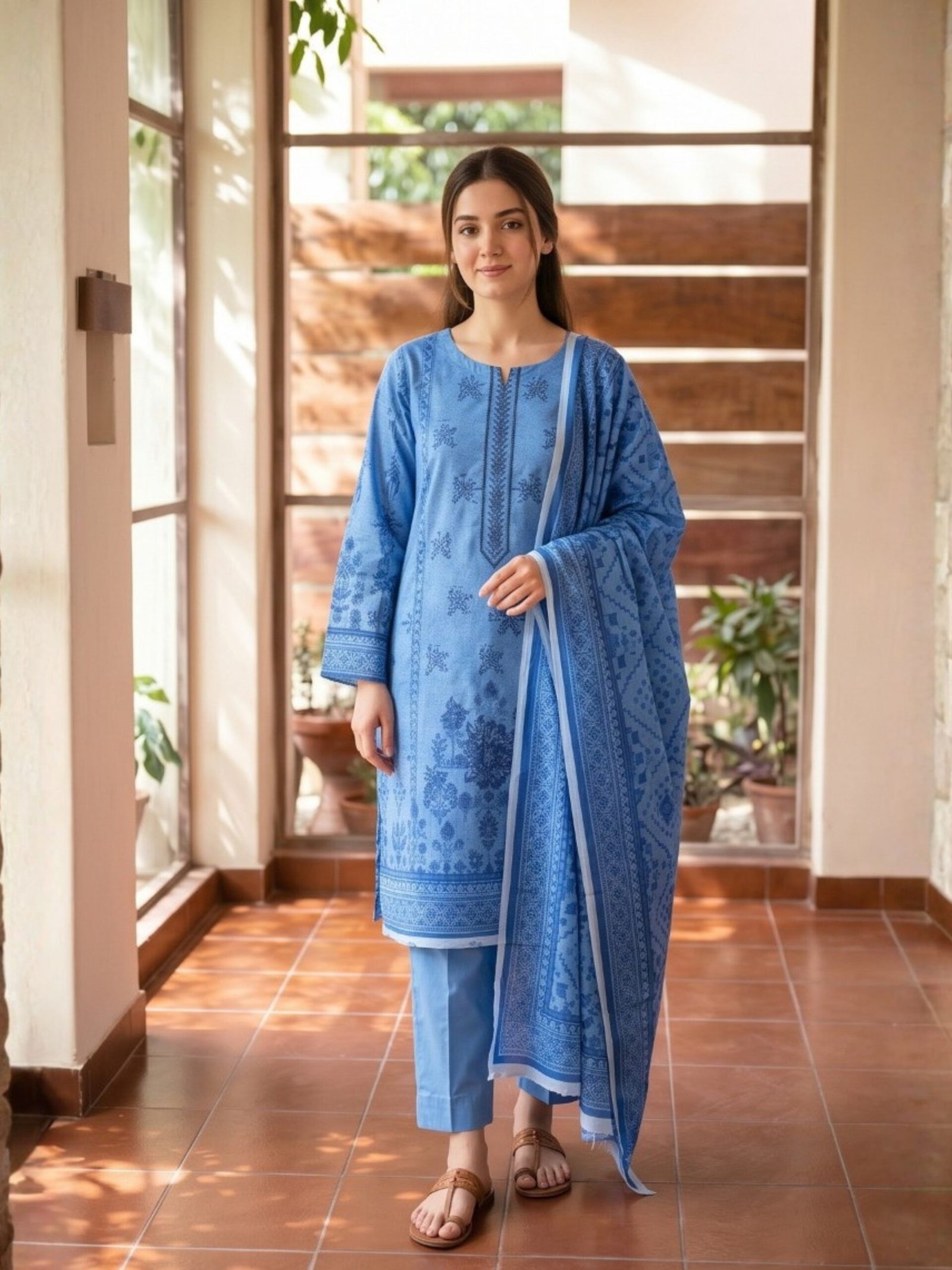 Al Karam Embroidered 3-Piece Suit – Design 08  –  12008