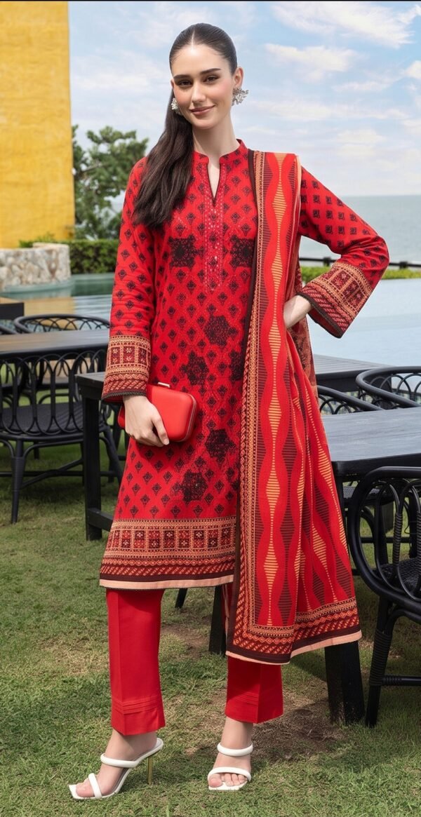 Bin Bashir 3-Piece Stitched Red